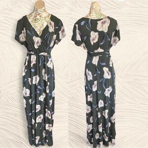 Kaileigh Floral Black Wrap Maxi Dress with Tie XL